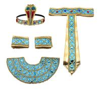 APASTTCA Egyptian Costume Accessories Set: Pharaoh Headpiece, Collar Wristbands for Men & Women, Halloween, Ancient Egypt Theme, One Size, Cotton, Authentic Pharaoh Design