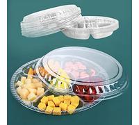 Apatal 12PCS Disposable Fruit Trays, Round Plastic Appetizer Serving Tray with Lid 6 Compartment Party Platters Divided Food Dip Containers for Snack Vegetable Salad Veggie Fruit Organizer-Transparent