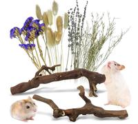 Apatal 2Pcs Hamster Climbing Branches Decor 11.8in Rat Tree Logs Toy Wooden Gerbil Habitat Ornament Small Animal Cage Accessories with 31Pcs Natural Flower Hamster Mate Herbs
