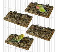 Apatal Natural Bird Perch Platform 4PCS Flat Parrot Perch Stand Rectangle Parakeet Shelf Cork Bark Perches Wooden Bird Cage Accessories for Cockatiel Budgie Conure Finch Chinchilla