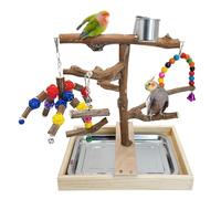 Apatal Portable Bird Perch Stand with Large Potty Tray Natural Wood Tabletop Training Gym with Chewing Toy & Hanging Swing Parrot Playground Toy for Conures Cockatiels Parakeets Lovebirds Canaries