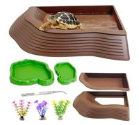 Apatal Reptile Bathing Pool 2-in-1 Tortoise Water Dish with Ramp Turtle Feeding Bowl with Steps Plastic Reptile Food & Water Dishes 7 Pcs Gecko Habitat Decoration Accessories Lizard Bath Tub