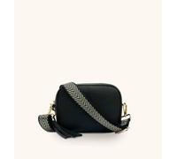 Apatchy London Black Leather Crossbody Bag With Black & Gold Chevron Strap Black