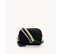 Apatchy London Black Leather Crossbody Bag With Leather & Canvas Strap Black