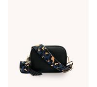 Apatchy London Black Leather Crossbody Bag With Navy Leopard Strap Black