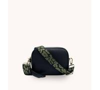 Apatchy London Black Leather Crossbody Bag With Olive Green Cheetah Strap Black One Size