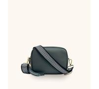 Apatchy London Dark Grey Leather Crossbody Bag With Black & Silver Chevron Strap Dark Grey