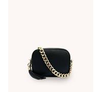 Apatchy London Leather Crossbody Bag With Gold Chain Shoulder Strap In Jet Black Jet Black
