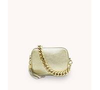 Apatchy London Leather Crossbody Bag With Gold Chain Shoulder Strap In Metallic Gold Metallic Gold