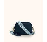 Apatchy London Navy Leather Crossbody Bag With Denim Blue Chevron Strap Blue