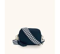 Apatchy London Navy Leather Crossbody Bag With Navy & White Zigzag Strap In Blue Blue One Size