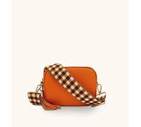 Apatchy London Orange Leather Crossbody Bag With Orange & Tan Check Strap Orange