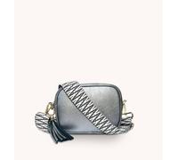 Apatchy London Pewter Leather Crossbody Bag With Midnight Zigzag Strap In Metallic Silver Metallic Silver