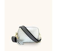 Apatchy London Silver Leather Crossbody Bag With Black & Silver Chevron Strap Silver