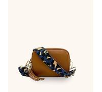 Apatchy London Tan Leather Crossbody Bag With Navy Leopard Strap Tan