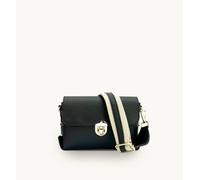 Apatchy London The Bloxsome Black Leather Crossbody Bag With Canvas Strap Black