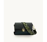 Apatchy London The Bloxsome Black Leather Crossbody Bag With Olive Green Cheetah Strap Black