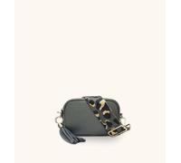 Apatchy London The Mini Tassel Dark Grey Leather Phone Bag With Grey Leopard Strap Dark Grey One Size