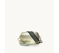 Apatchy London The Mini Tassel Gold Leather Phone Bag With Black & Gold Chevron Strap Gold One Size