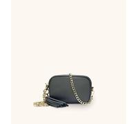 Apatchy London The Mini Tassel Leather Phone Bag With Gold Chain Crossbody Strap In Dark Grey Dark Grey One Size