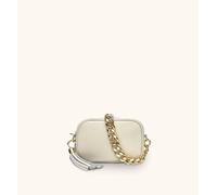 Apatchy London The Mini Tassel Leather Phone Bag With Gold Chain Shoulder Strap In Stone Stone One Size