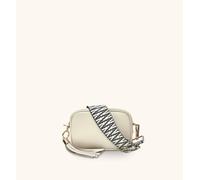 Apatchy London The Mini Tassel Stone Leather Phone Bag With Midnight Zigzag Strap Stone One Size