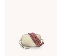 Apatchy London The Mini Tassel Stone Leather Phone Bag With Red Cross-Stitch Strap Stone One Size
