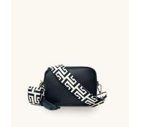 The Tassel Black Leather Crossbody Bag with Black & Stone Maze Strap - black