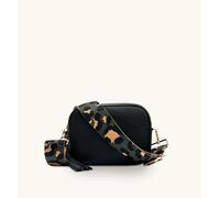 Apatchy London Women's Black Leather Crossbody Bag With Grey Leopard Strap Apatchy London Black One Size