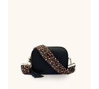 Apatchy London Women's Black Leather Crossbody Bag With Tan Cheetah Strap