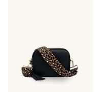 Apatchy London Women's Black Leather Crossbody Bag With Tan Cheetah Strap Apatchy London Black One Size