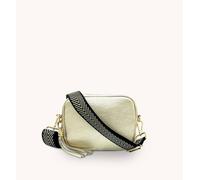 Apatchy London Women's Gold Leather Crossbody Bag With Black & Gold Chevron Strap