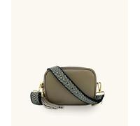 Apatchy London Women's Latte Leather Crossbody Bag With Black & Gold Chevron Strap in Taupe Apatchy London Taupe One Size