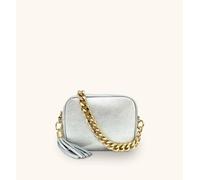 Apatchy London Women's Leather Crossbody Bag With Gold Chain Shoulder Strap in Metallic Silver