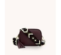 Apatchy London Women's Port Leather Crossbody Bag With Port & Olive Diamond Strap in Wine