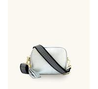 Apatchy London Women's Silver Leather Crossbody Bag With Black & Silver Chevron Strap Apatchy London Silver One Size