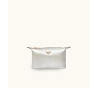 Apatchy London Women's Small Leather Oyster Makeup Bag in Silver Apatchy London Silver