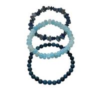 Apatite Stone Beaded Bracelets, Set of 3, Aquamarine Blue and Teal Gemstone Stretch
