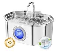 APAUK Cat water Fountain for Drinking, 3.2L Cat Water Fountain Stainless Steel, Automatic cat fountain Bowl,Quiet pet Water Dispenser with Water Level Window - 2 Pack Filters &Sponges