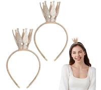 Apausvcm 2Pcs Crown Headband, Gold Glitter Princess Crown Headband for Women Shiny Queen Hairband Rhinestone Crown Headwear for Birthday Halloween Cosplay Party Decorations