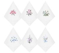 Apausvcm 6Pcs Ladies Handkerchiefs, Cotton Embroidered Handkerchief for Women Vintage Floral Hankies with Lace Edge White Soft Lace Handkerchiefs for Wedding Party