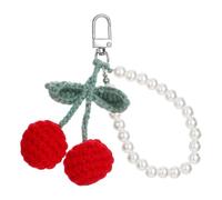 Apausvcm Cherry Pearl Keychain, Kawaii Cherry Crochet Key Chains Accessories Handmade Weaving Cute Car Rearview Mirror Hanging Accessories Bag Purse Charms for Handbags Backpack Women Girls Gift