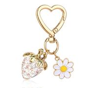 Apausvcm Cute Strawberry Keychain, Bag Purse Charms Kawaii Heart daisy flower Key Chains Accessories Strawberry Shortcake Decor for Handbags Backpack Women Girls Gift (Flash point transparent)