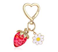Apausvcm Cute Strawberry Keychain, Bag Purse Charms Kawaii Heart daisy flower Key Chains Accessories Strawberry Shortcake Decor for Handbags Backpack Women Girls Gift