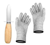 Apausvcm Oyster Shucking Knife Set, Stainless Steel Oyster Shucker with Wooden Handle and 1 Pair Food Grade Cut Resistant Gloves Seafood Opener Tool for All Kinds of Shells and Oysters (Medium)