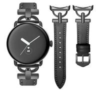 Apawband D-Shape Leather Band,Black,For Pixel Watch 5/4/3 45mm