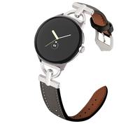 Apawband D-Shape Leather Band Compatible with Google Pixel 4/3 Watch Bands Women, Dressy Leather Strap with D-Shape Metal Buckle