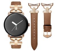 Apawband D-Shape Leather Band,Rose Gold/Brown,For Pixel Watch 4/3 45mm