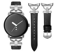Apawband D-Shape Leather Band,Silver/Black,For Pixel Watch 5/4/3 45mm