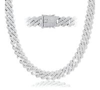 APaztip Men's Stainless Steel Cuban Link Chain 24'' Silver Necklace - Iced Out Thick Chain for Women and Bling Diamond-Cut Miami Cuban Link Chains for Men - Hip Hop Jewelry